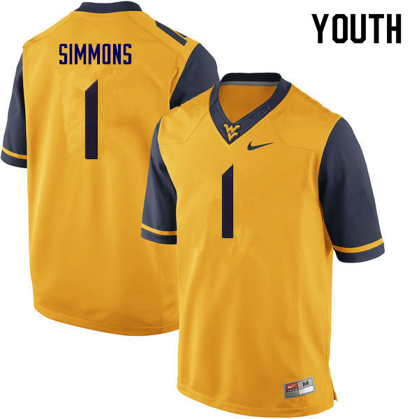 NCAA Youth T.J. Simmons West Virginia Mountaineers Yellow #1 Nike Stitched Football College Authentic Jersey LE23E88CN